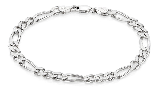 5.5mm Oxidized .925 Sterling Silver Silver Flat Figaro Chain Bracelet