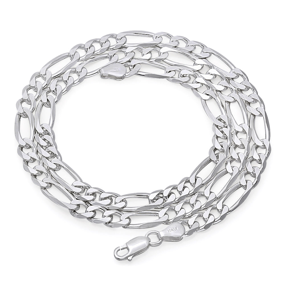 Men's 5.5mm Solid .925 Sterling Silver Flat Figaro Chain Necklace + Gift Box