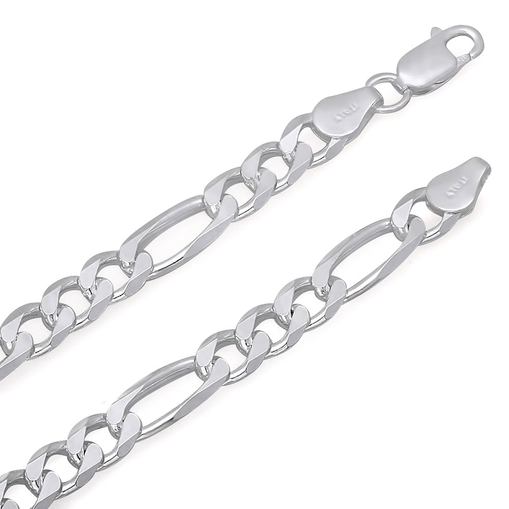 Men's 5.5mm Solid .925 Sterling Silver Flat Figaro Chain Necklace + Gift Box