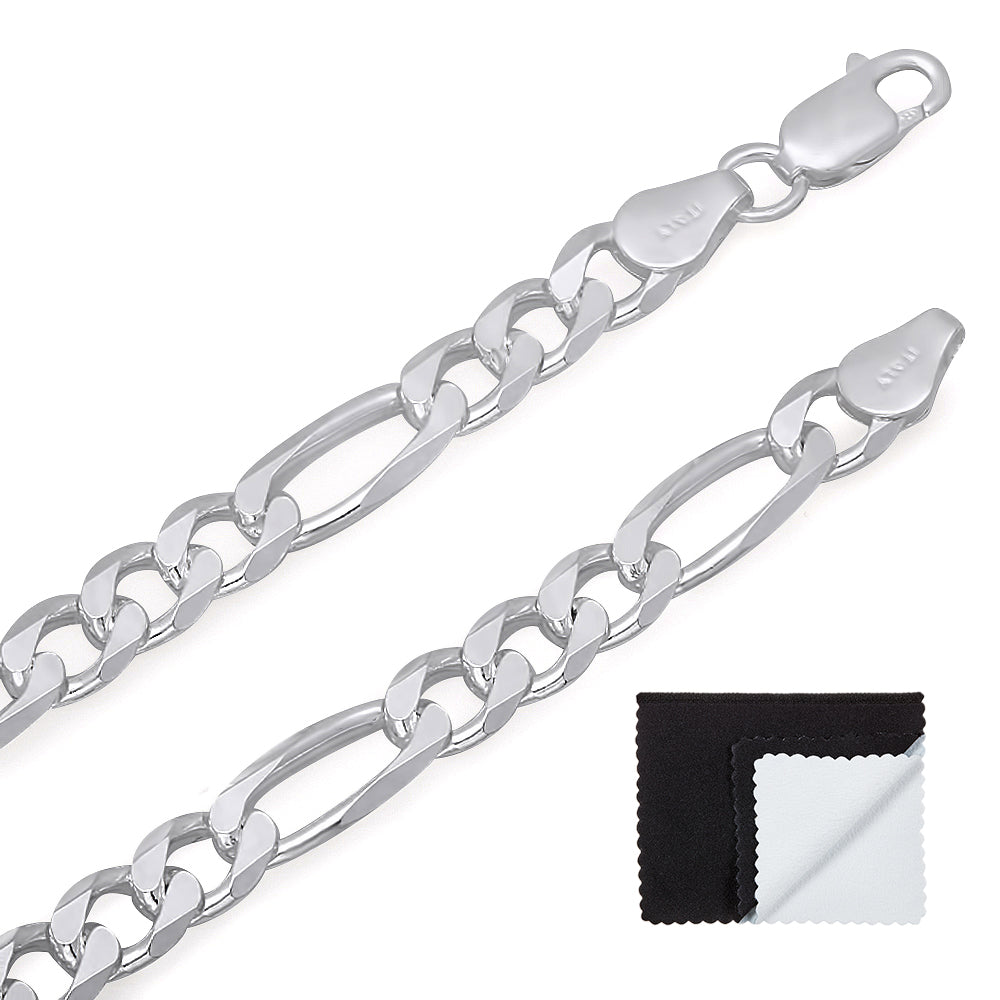 Men's 5.5mm Solid .925 Sterling Silver Flat Figaro Chain Necklace + Gift Box