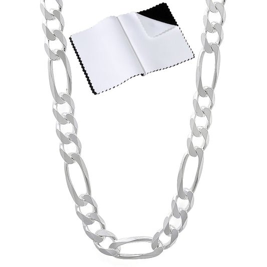 Men's 5.5mm High-Polished .925 Sterling Silver (Nickel Free) Flat Figaro Chain Necklace, 7'-40' (SKU: NEC501)