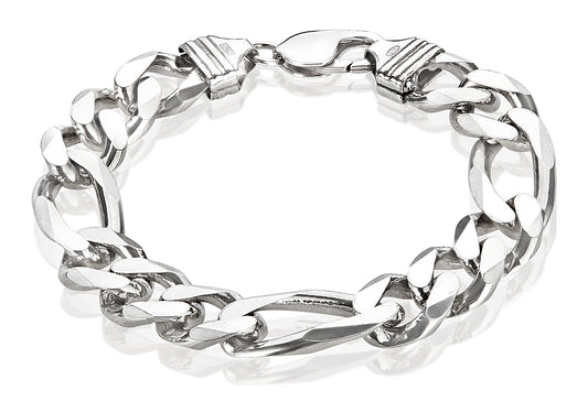 Men's 13.5mm Oxidized .925 Sterling Silver Silver Flat Figaro Chain Bracelet