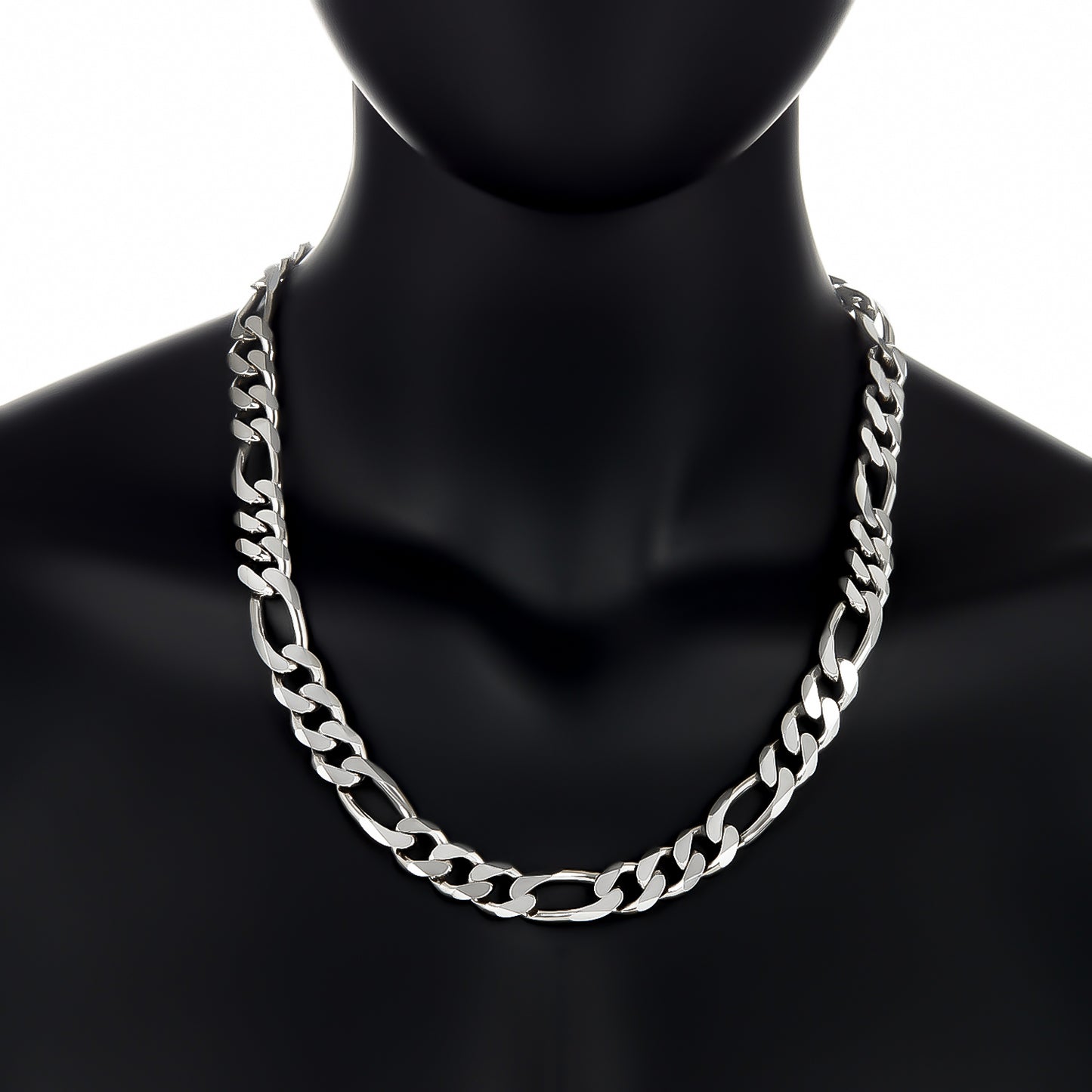 13.5mm Solid .925 Sterling Silver Flat Figaro Chain Necklace