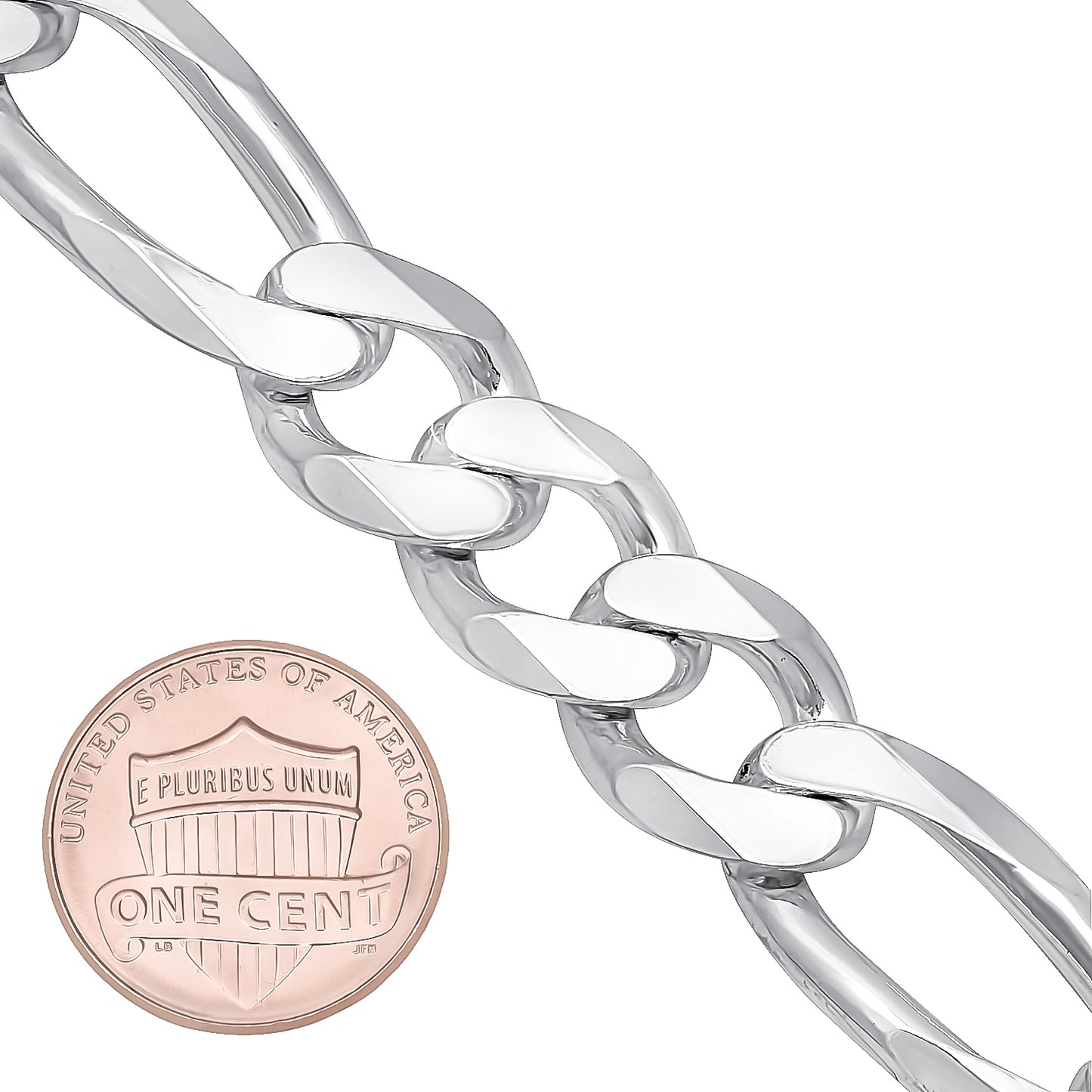 13.5mm Solid .925 Sterling Silver Flat Figaro Chain Necklace