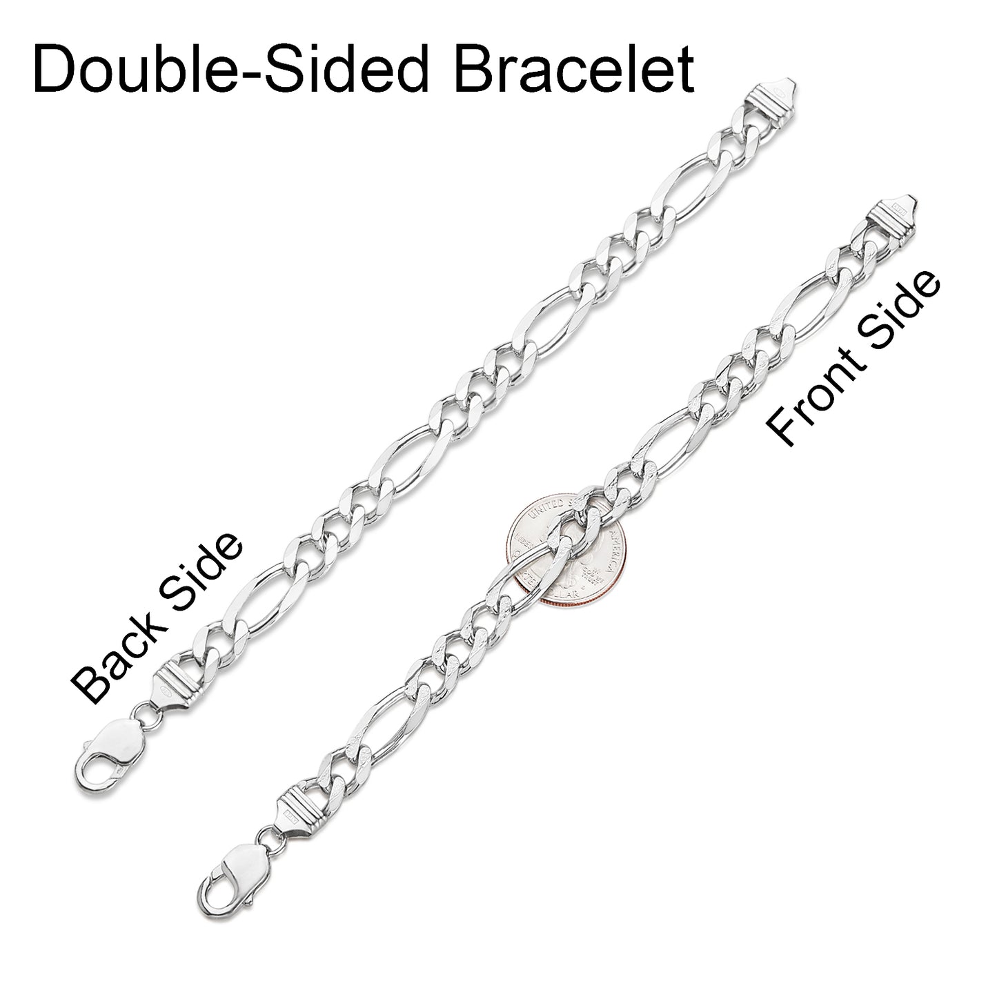 Men's 9.3mm Rhodium Plated Silver Flat Figaro Chain Bracelet