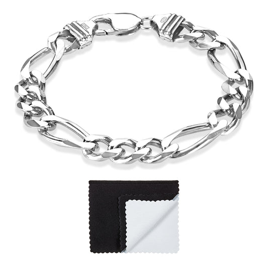 Men's 9.3mm Oxidized .925 Sterling Silver Silver Flat Figaro Chain Bracelet