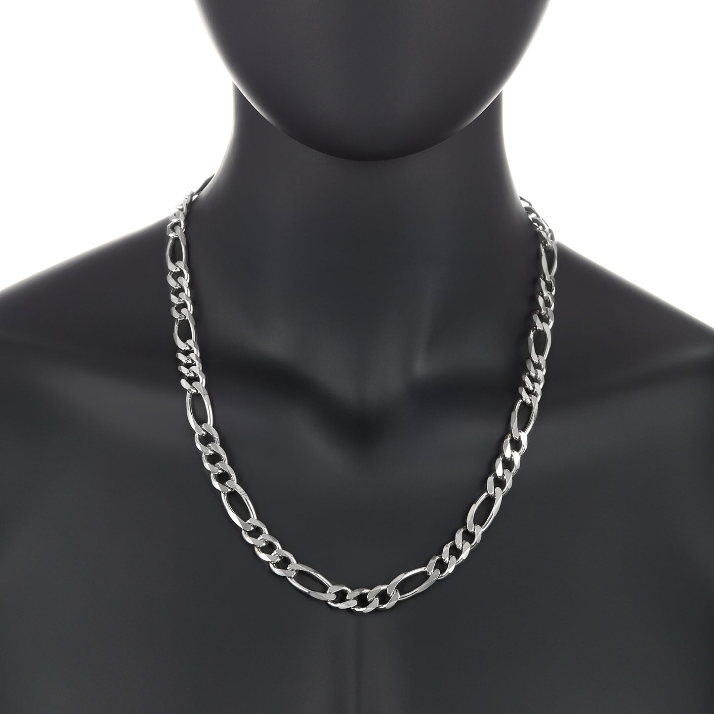 Men's 9.3mm Oxidized .925 Sterling Silver Silver Flat Figaro Chain Necklace