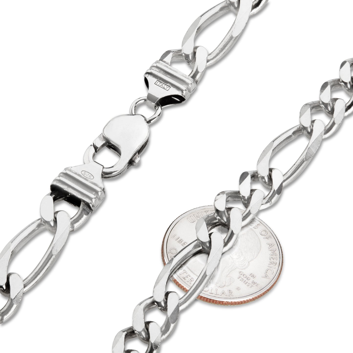 Men's 9.3mm Oxidized .925 Sterling Silver Silver Flat Figaro Chain Necklace