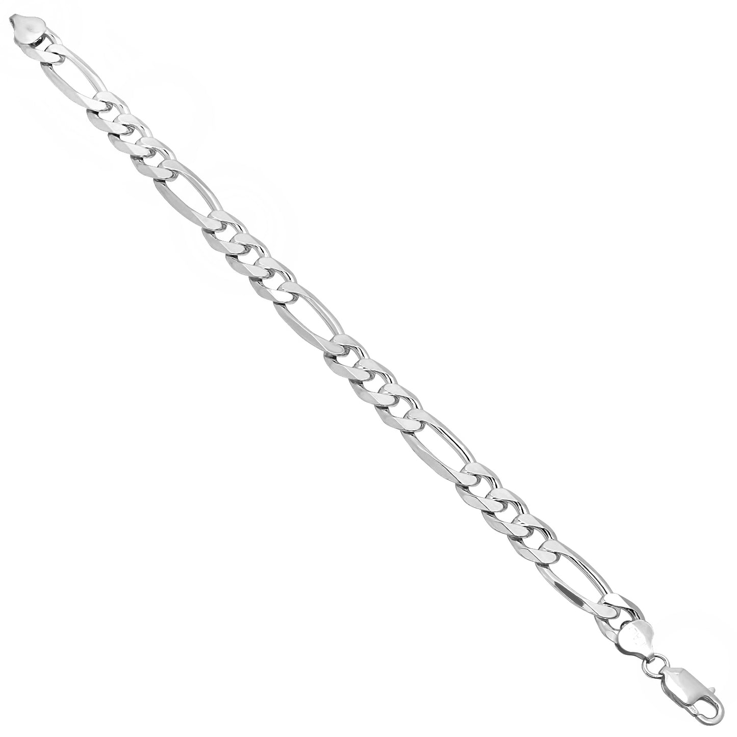 Men's 9.3mm Solid .925 Sterling Silver Flat Figaro Chain Necklace + Gift Box