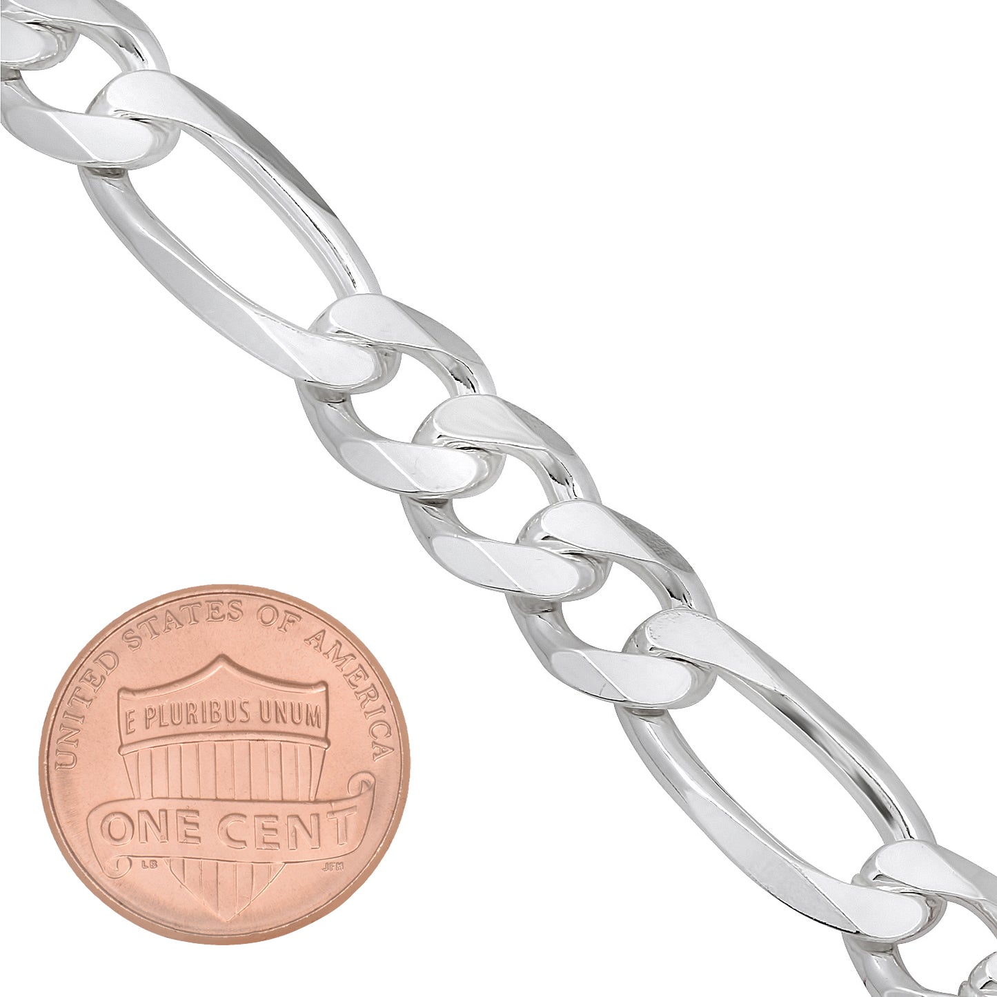 Men's 9.3mm Solid .925 Sterling Silver Flat Figaro Figaro Chain Link Bracelet