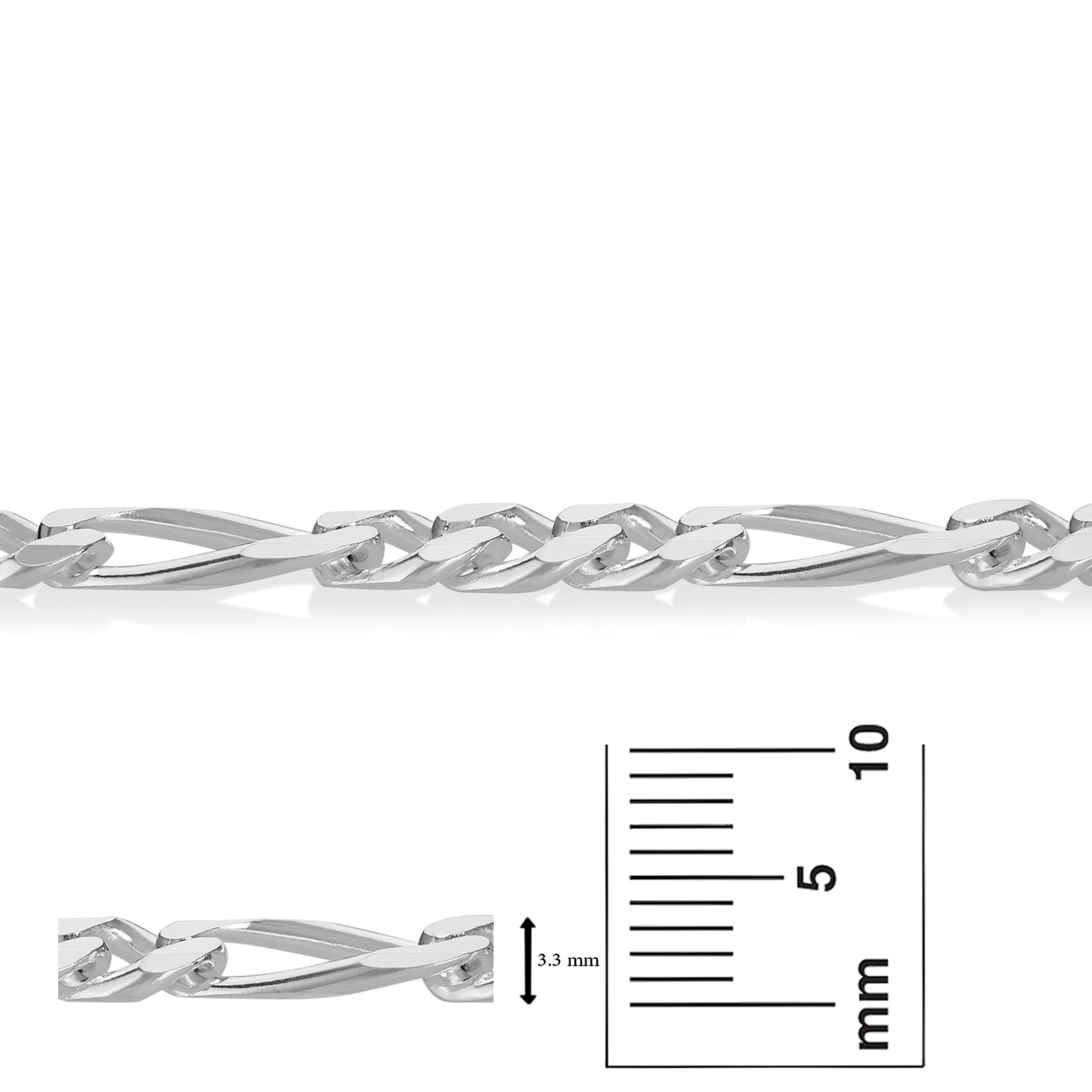 Men's 9.3mm Solid .925 Sterling Silver Flat Figaro Figaro Chain Link Bracelet