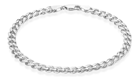 5mm Rhodium Plated Silver Flat Curb Chain Bracelet