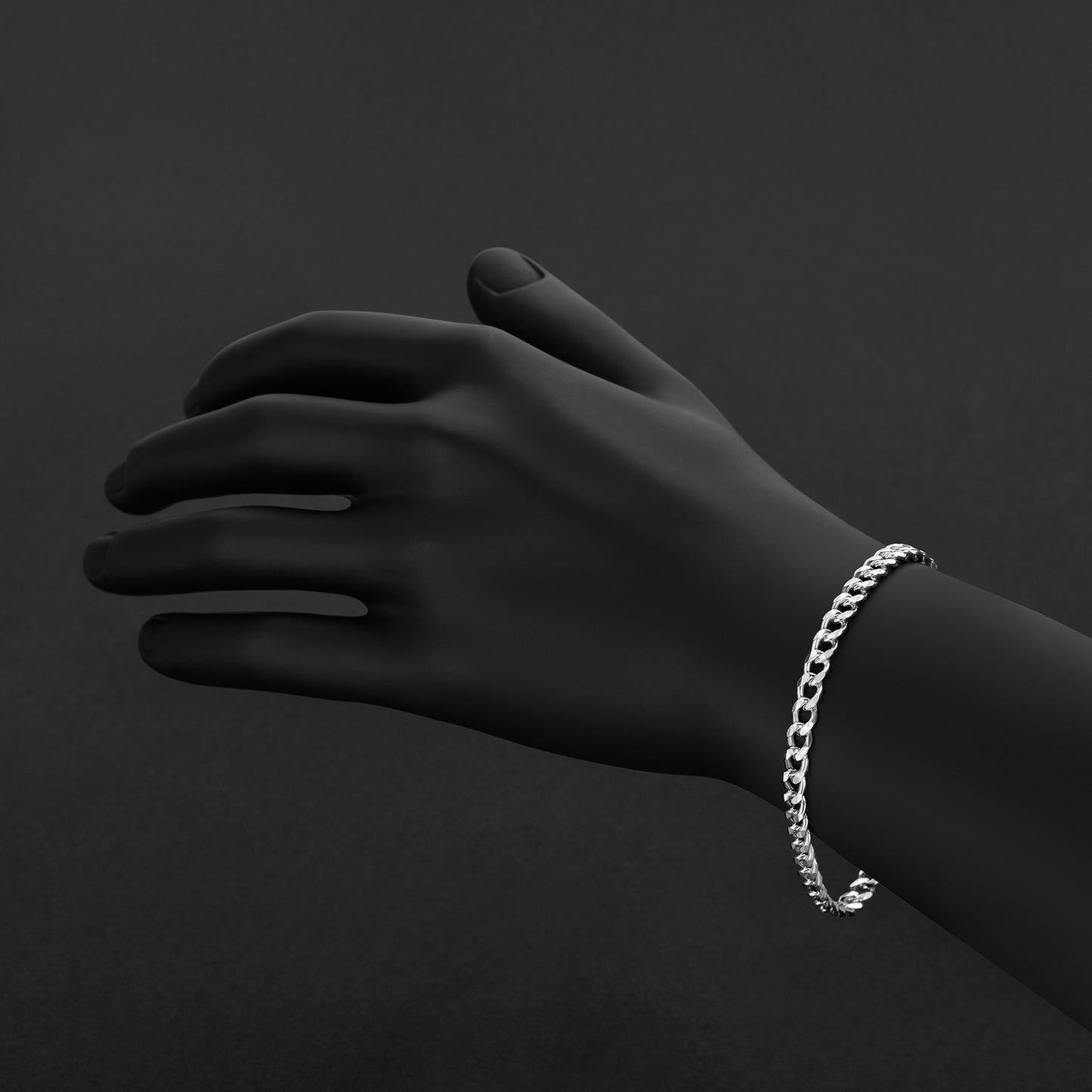 5mm Rhodium Plated Silver Flat Curb Chain Bracelet