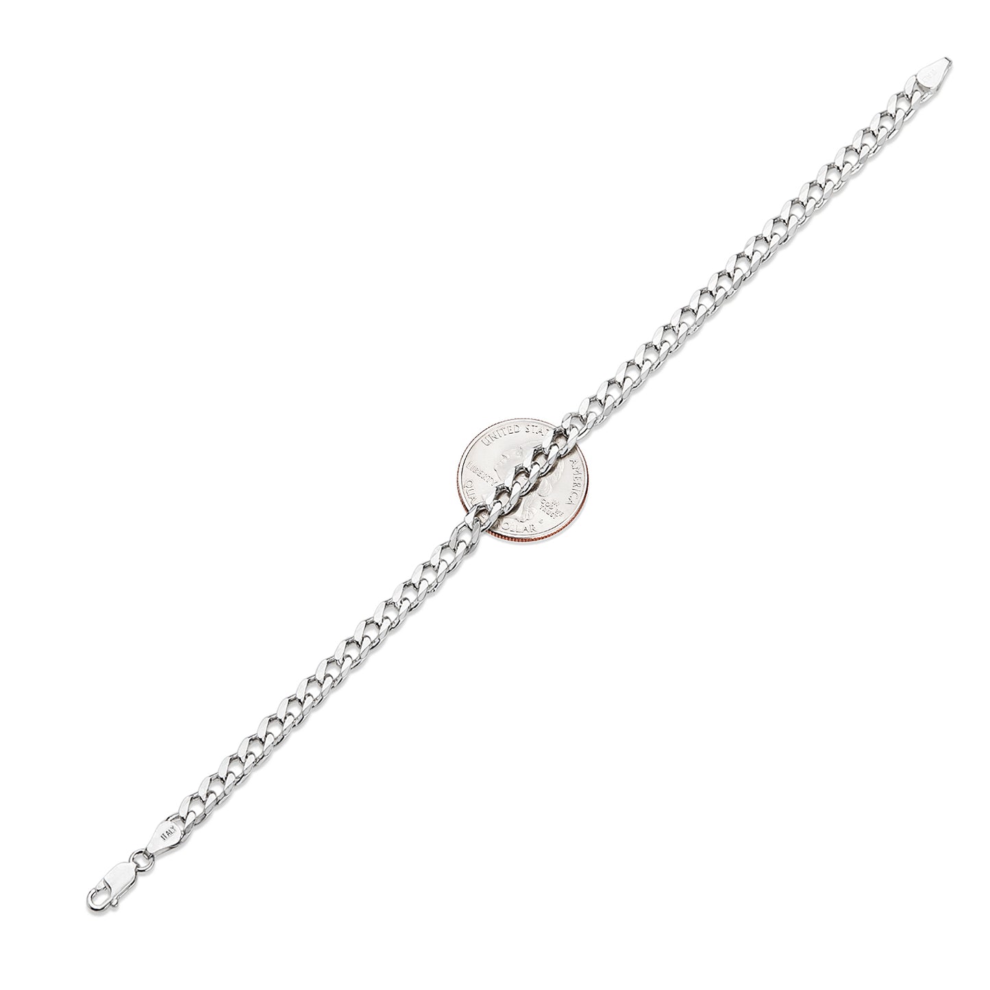 5mm Rhodium Plated Silver Flat Curb Chain Bracelet