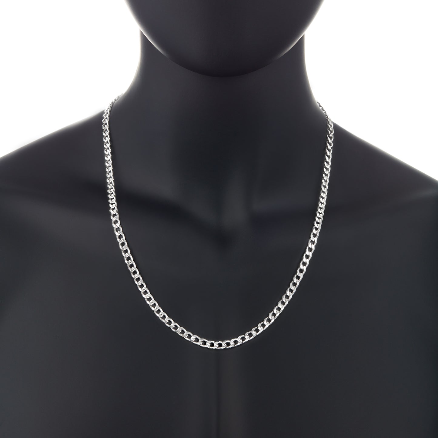 Men's 5mm Solid .925 Sterling Silver Beveled Curb Chain Necklace + Gift Box (SKU: NEC528-BX)