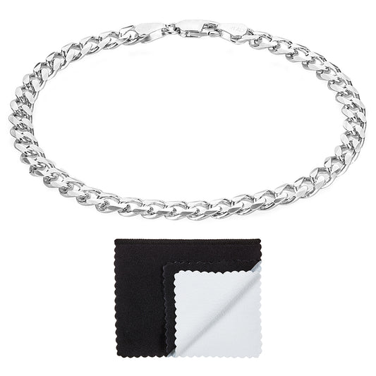 5mm Solid .925 Sterling Silver Flat Curb Chain Bracelet