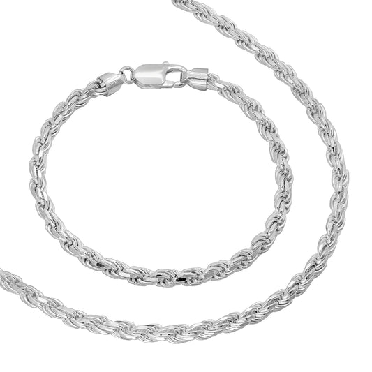 4.8mm .925 Sterling Silver Diamond-Cut Twisted Rope Chain Necklace + Bracelet Set