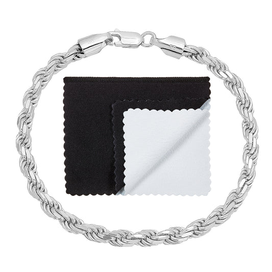 4.8mm .925 Sterling Silver Diamond-Cut Twisted Rope Chain Bracelet + Gift Box