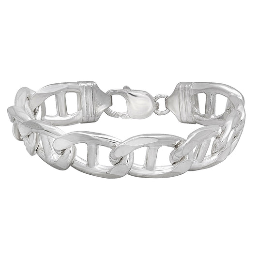 Men's 13mm Solid .925 Sterling Silver Flat Mariner Chain Bracelet