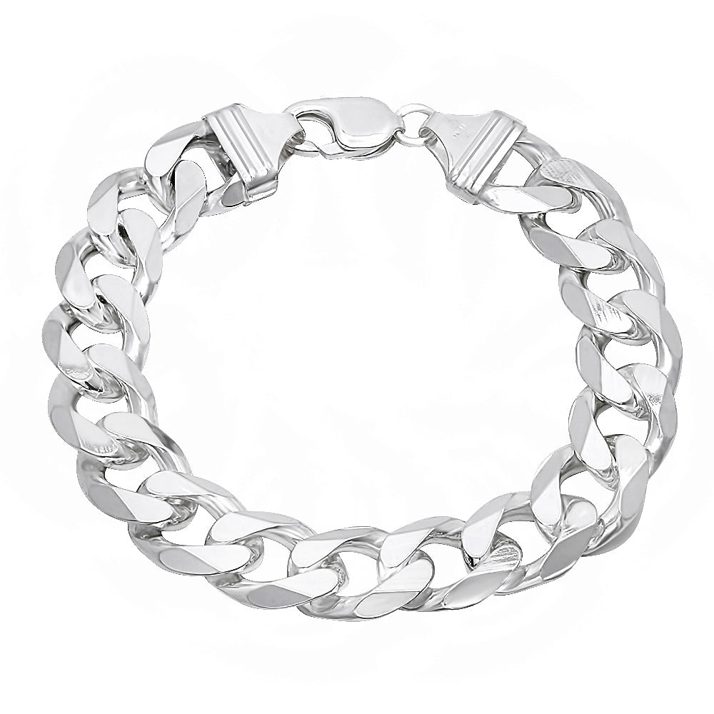 3mm-16mm Solid .925 Sterling Silver Italian Beveled Curb Chain Bracelet