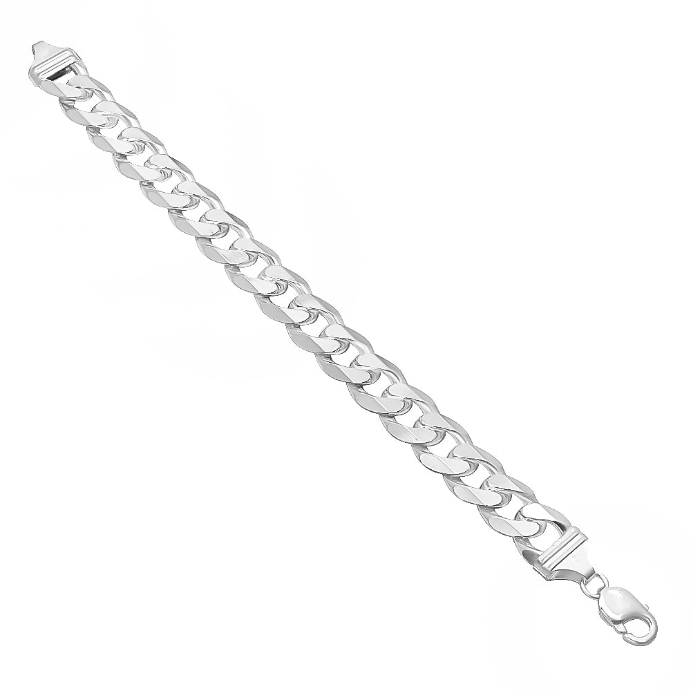 3mm-16mm Solid .925 Sterling Silver Italian Beveled Curb Chain Bracelet