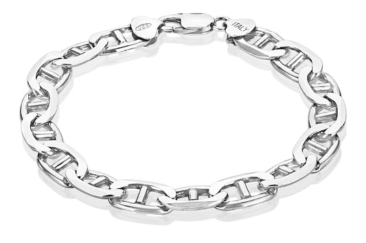 Men's 10mm Oxidized .925 Sterling Silver Silver Flat Mariner Chain Bracelet