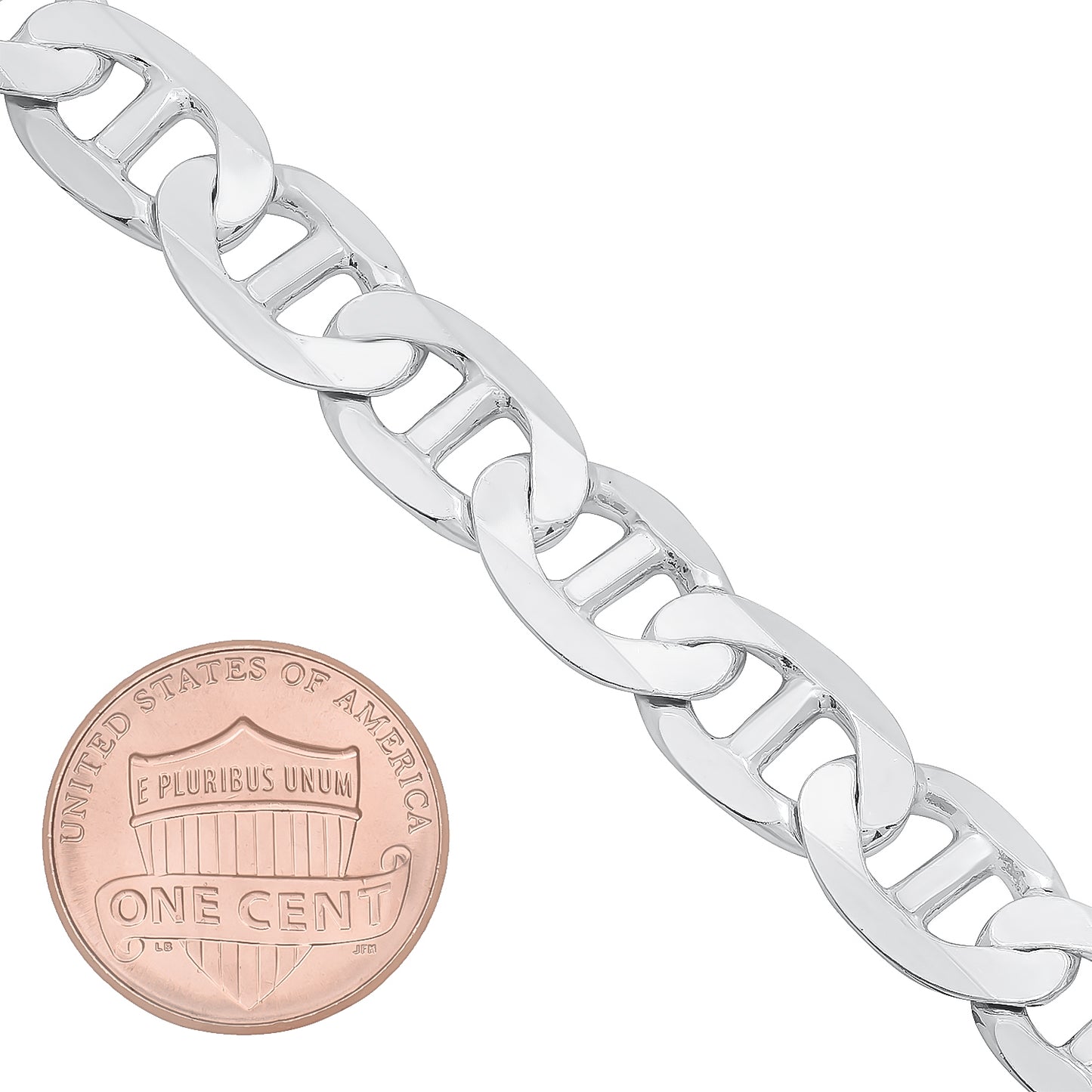 Men's 10mm Solid .925 Sterling Silver Flat Mariner Chain Bracelet