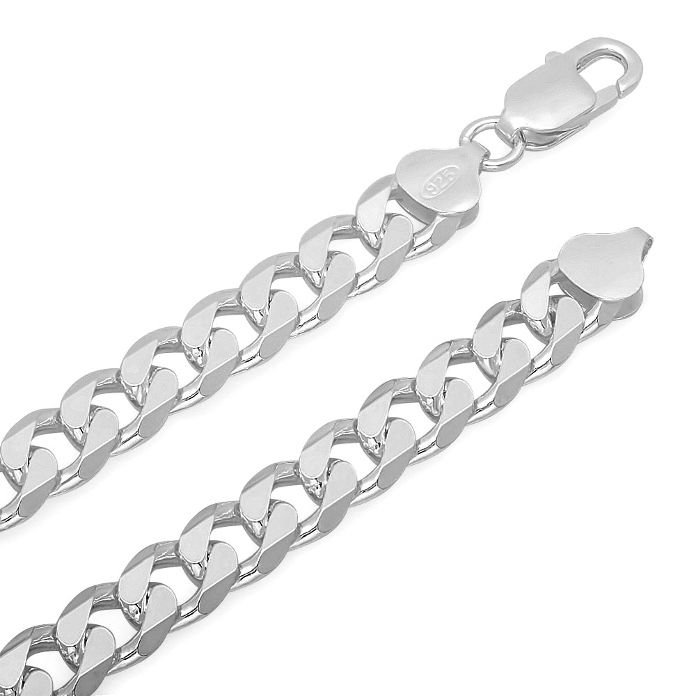 8.5mm Solid .925 Sterling Silver Flat Cuban Link Curb Chain Necklace + Bracelet Set