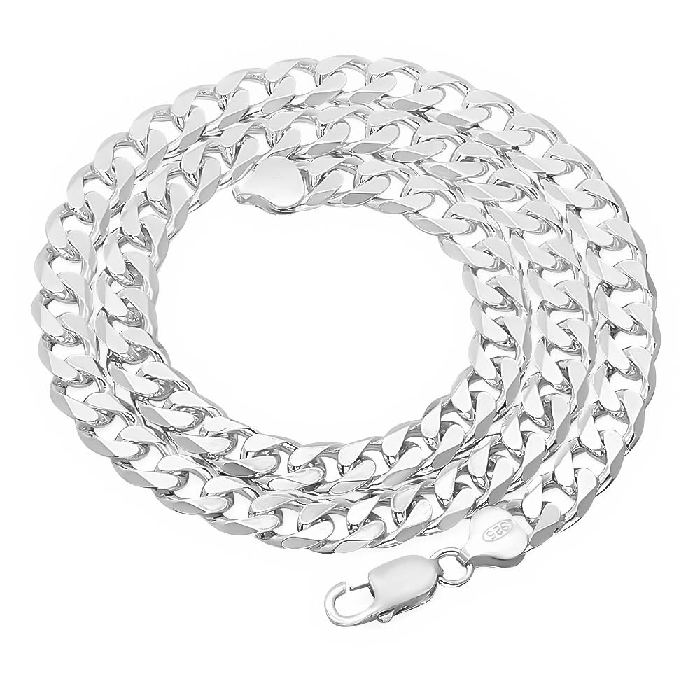 Men's 8.5mm .925 Sterling Silver Nickel Free Beveled Curb Chain Necklace, 7'-40' + Jewelry Cloth & Pouch (SKU: NEC601)