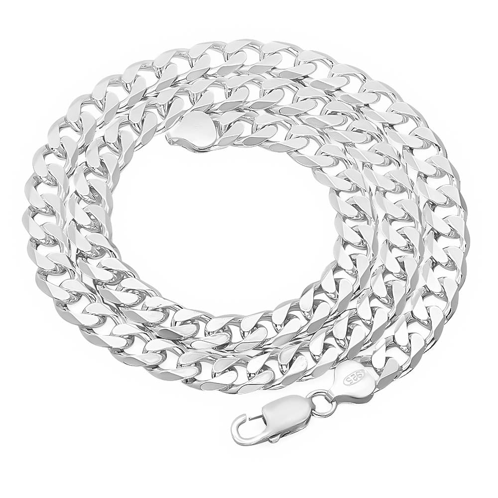 Men's 8.5mm Solid .925 Sterling Silver Beveled Curb Chain Necklace + Gift Box