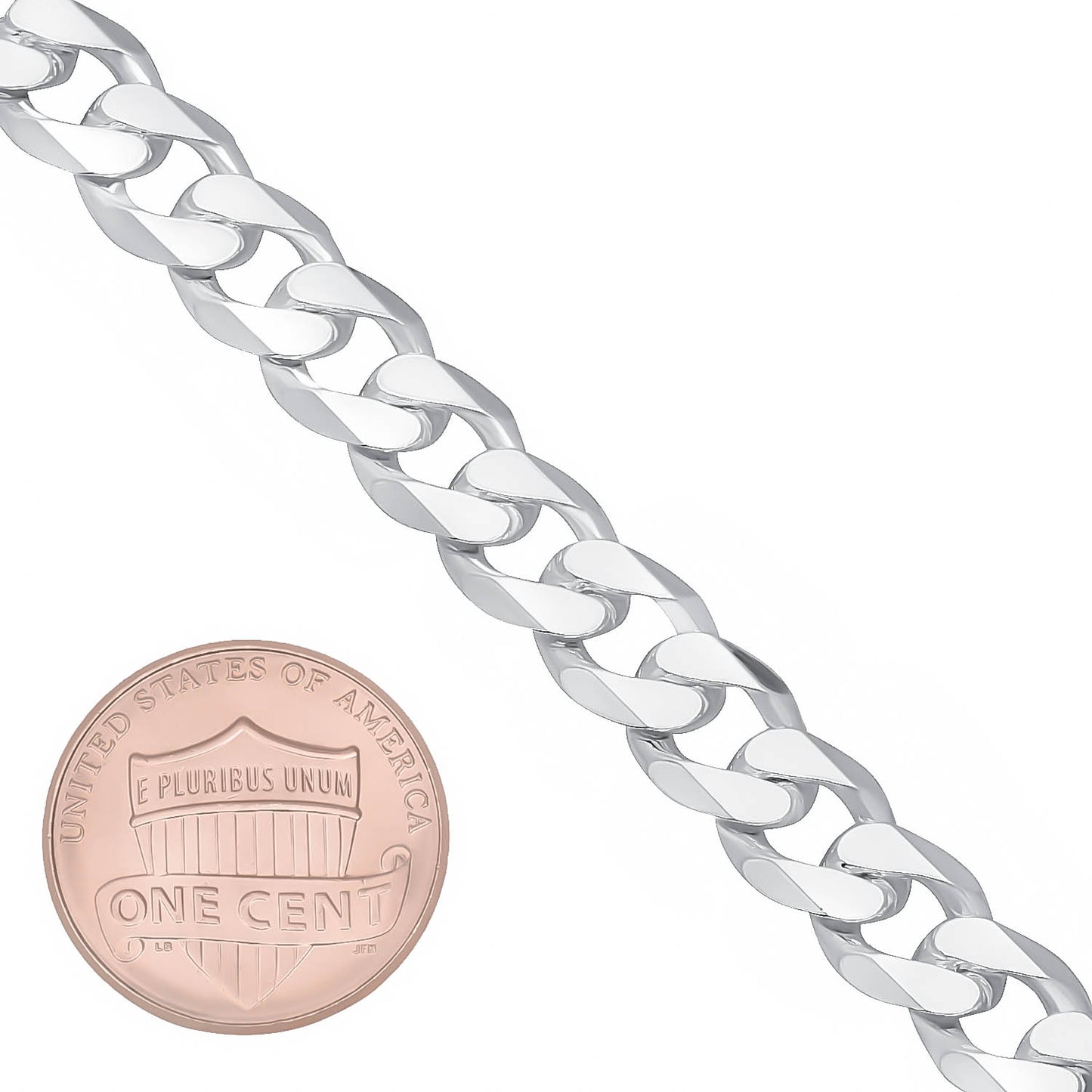 Men's 8.5mm Solid .925 Sterling Silver Beveled Curb Chain Necklace + Gift Box