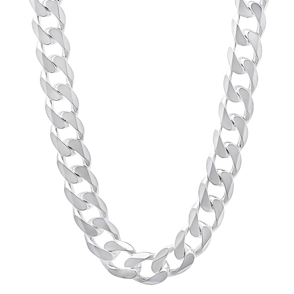 Men's 8.5mm .925 Sterling Silver Nickel Free Beveled Curb Chain Necklace, 7'-40' + Jewelry Cloth & Pouch (SKU: NEC601)