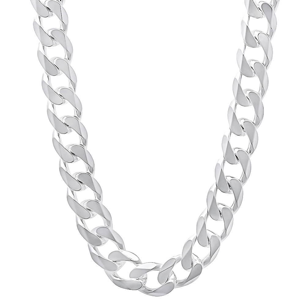 Men's 8.5mm Solid .925 Sterling Silver Beveled Curb Chain Necklace + Gift Box