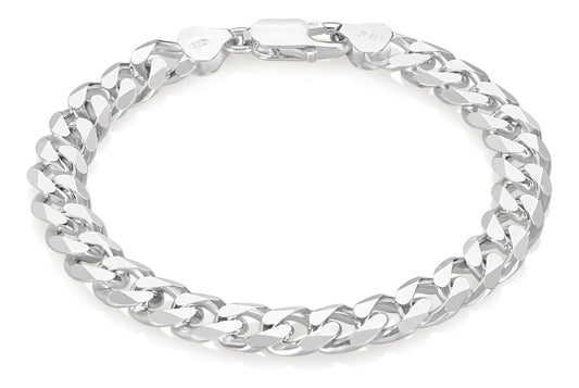 8.5mm Oxidized .925 Sterling Silver Silver Flat Curb Chain Bracelet