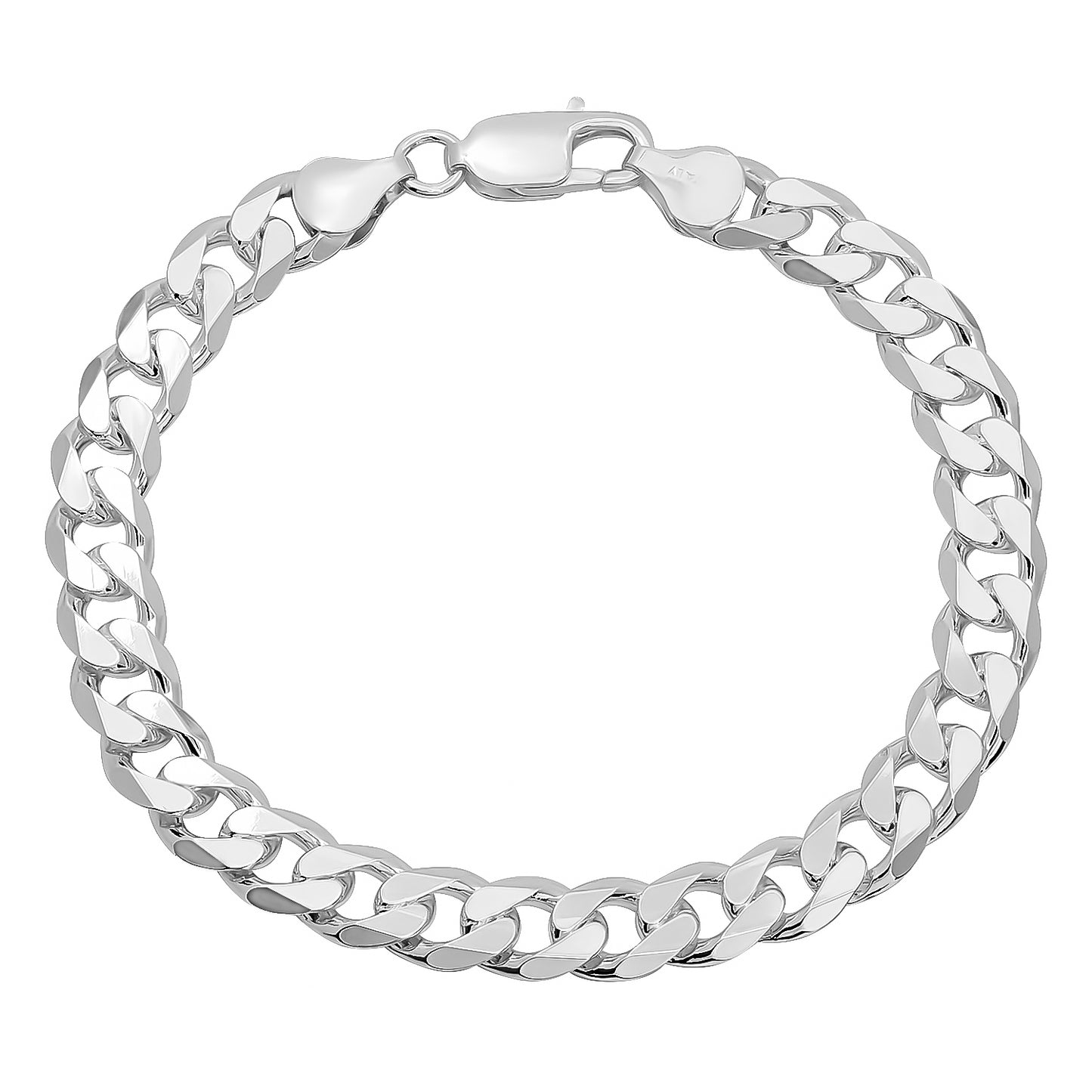 Men's 8.5mm Solid .925 Sterling Silver Beveled Curb Chain Necklace + Gift Box