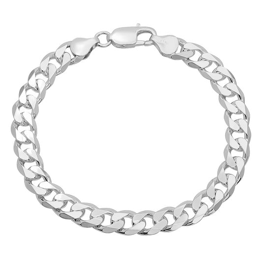 8.5mm Solid .925 Sterling Silver Beveled Curb Beveled Curb Chain Link Bracelet