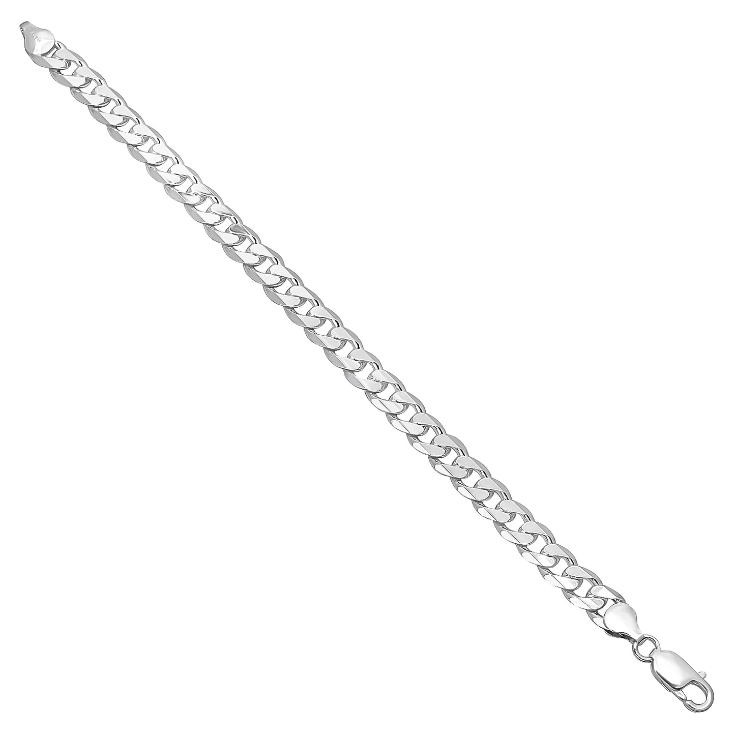 Men's 8.5mm Solid .925 Sterling Silver Beveled Curb Chain Necklace + Gift Box