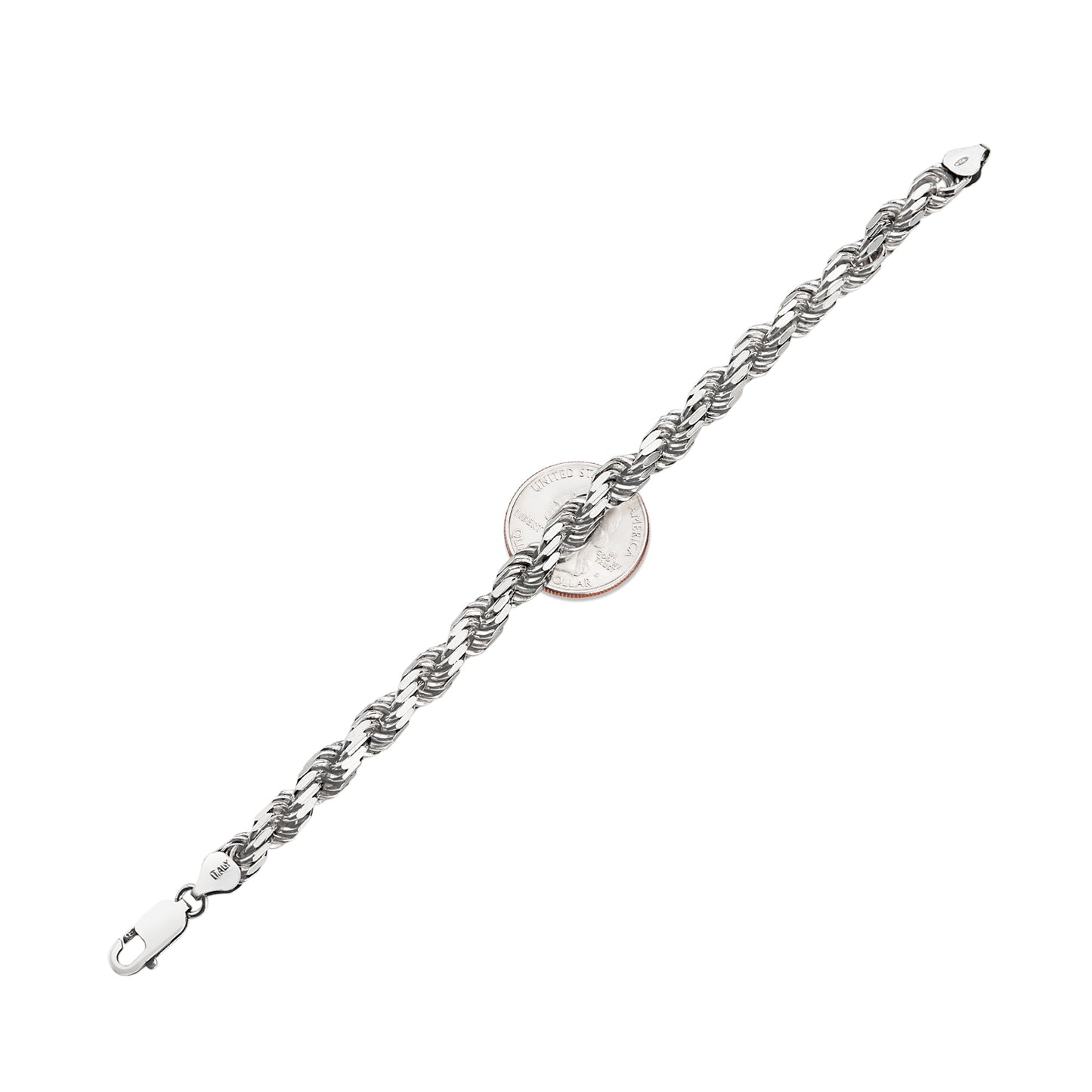 7.5mm Oxidized .925 Sterling Silver Silver Twisted Rope Chain Bracelet