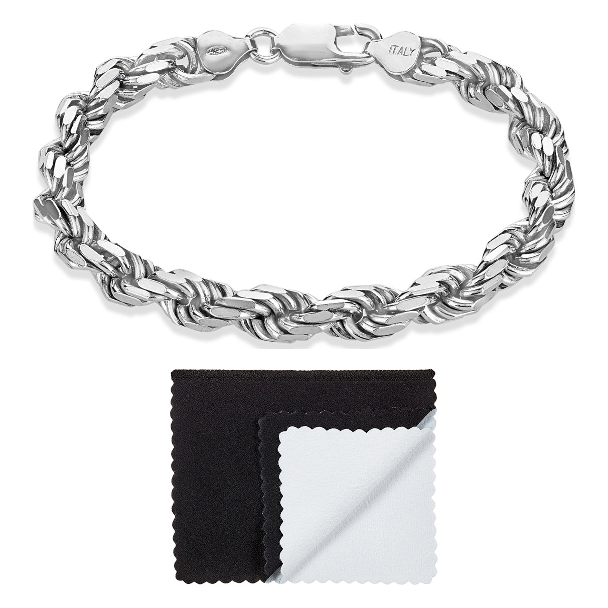 7.5mm Oxidized .925 Sterling Silver Silver Twisted Rope Chain Bracelet