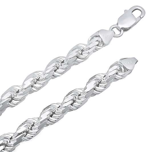 Men's 7.5mm .925 Sterling Silver Diamond-Cut Twisted Rope Chain Necklace + Gift Box