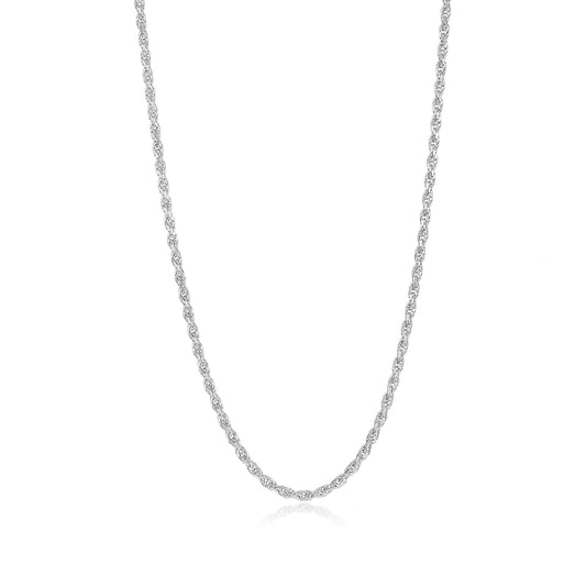 3.5mm Diamond-Cut Rhodium Plated Silver Twisted Rope Chain Necklace