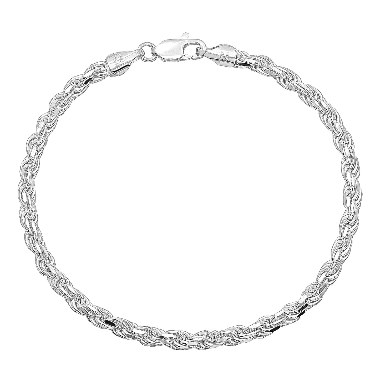 2mm-7mm Solid .925 Sterling Silver Diamond-Cut Twisted Rope Chain Necklace or Bracelet 7-30" Made In Italy (SKU: ROPE-CHAINS)