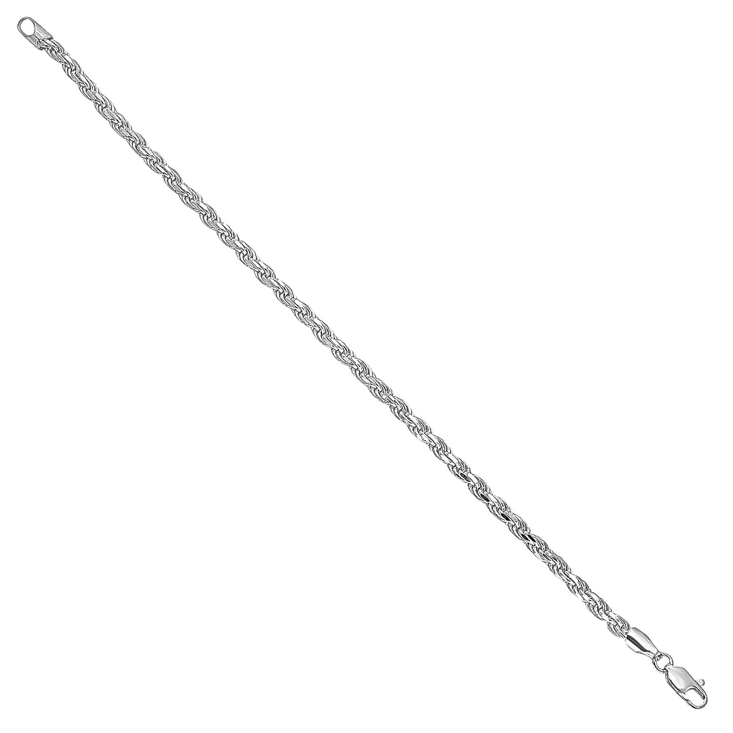 3.5mm Diamond-Cut Rhodium Plated Silver Twisted Rope Chain Bracelet