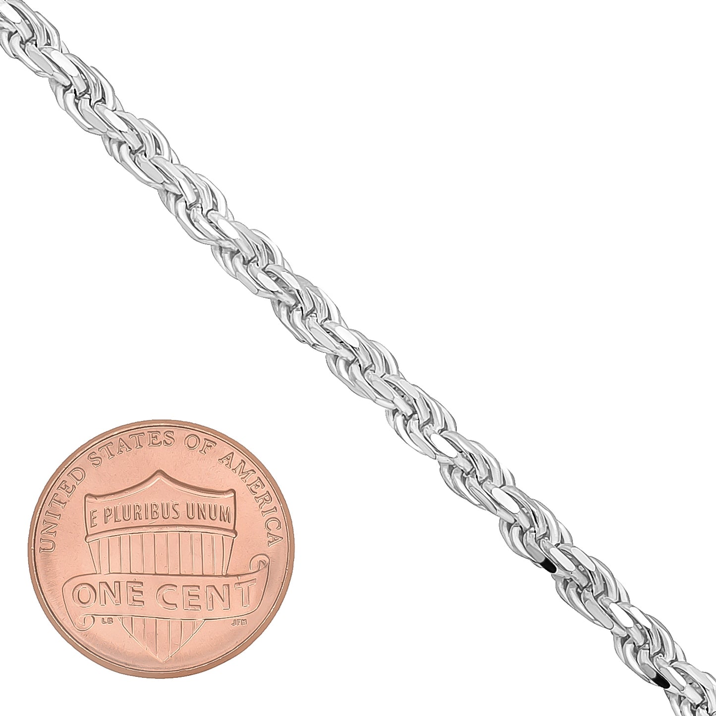 3.5mm Diamond-Cut Rhodium Plated Silver Twisted Rope Chain Bracelet