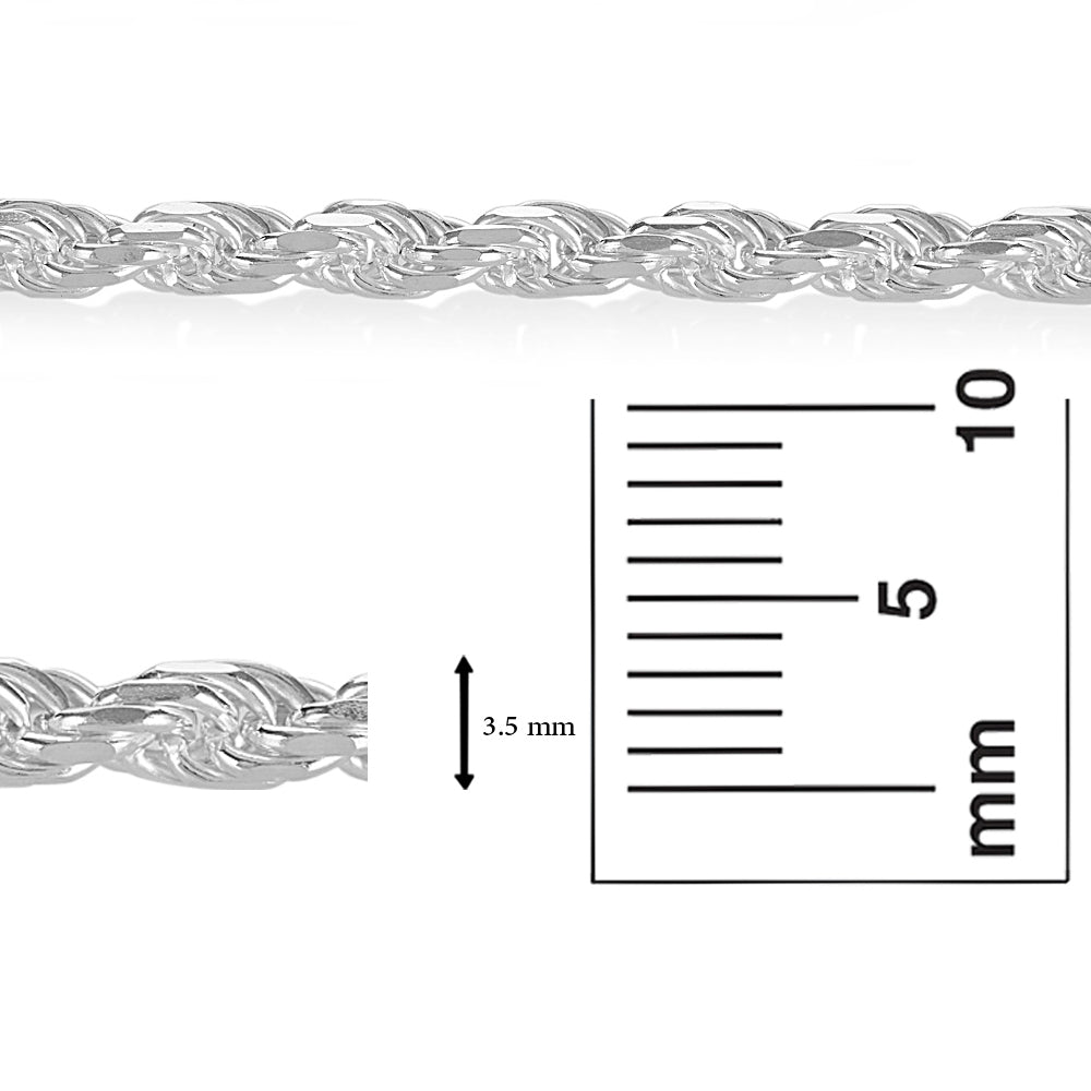 3.5mm .925 Sterling Silver Diamond-Cut Twisted Rope Chain Bracelet