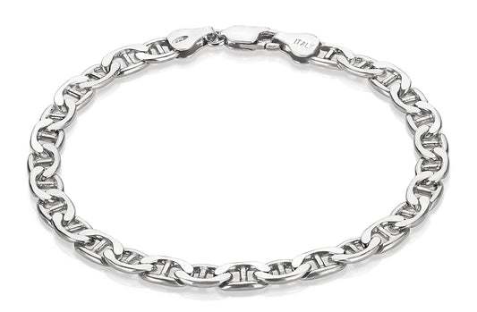 5.3mm Oxidized .925 Sterling Silver Silver Flat Mariner Chain Bracelet