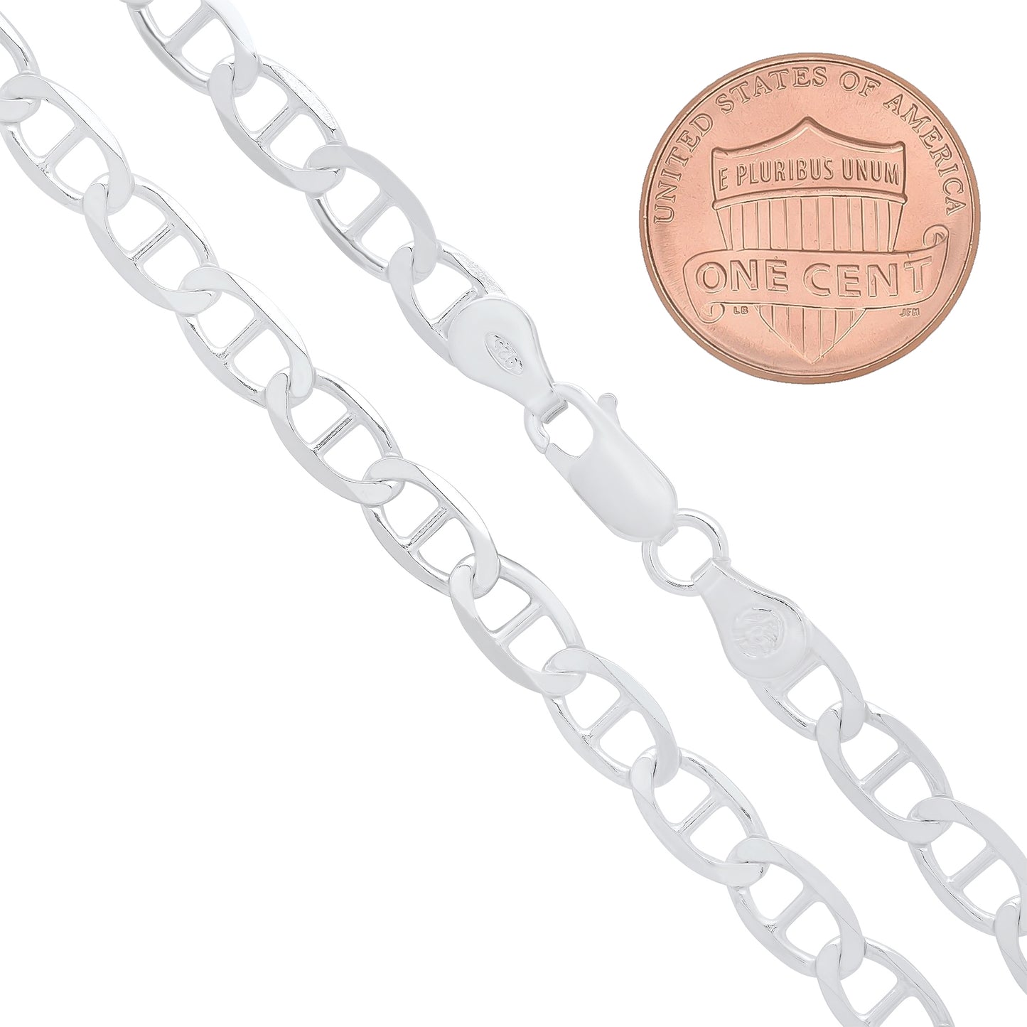 5.3mm Solid .925 Sterling Silver Flat Mariner Chain Necklace