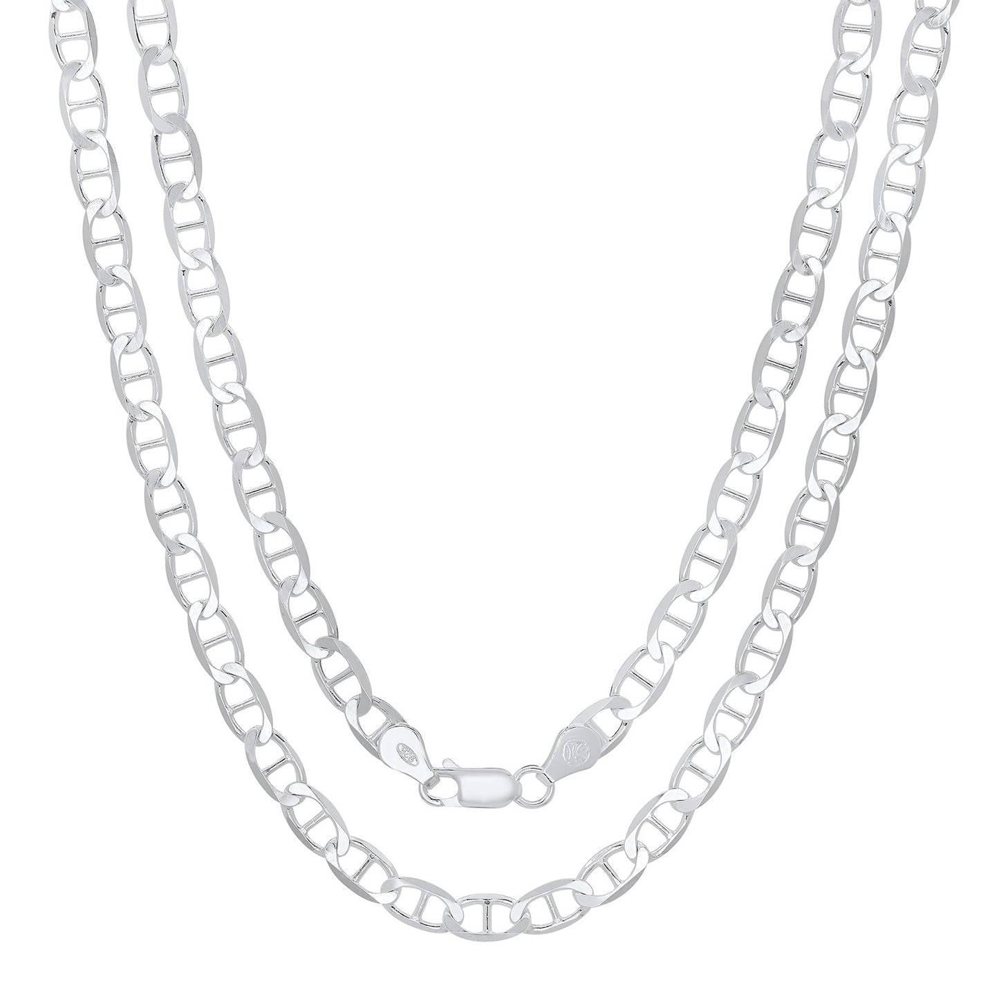 5.3mm Solid .925 Sterling Silver Flat Mariner Chain Necklace