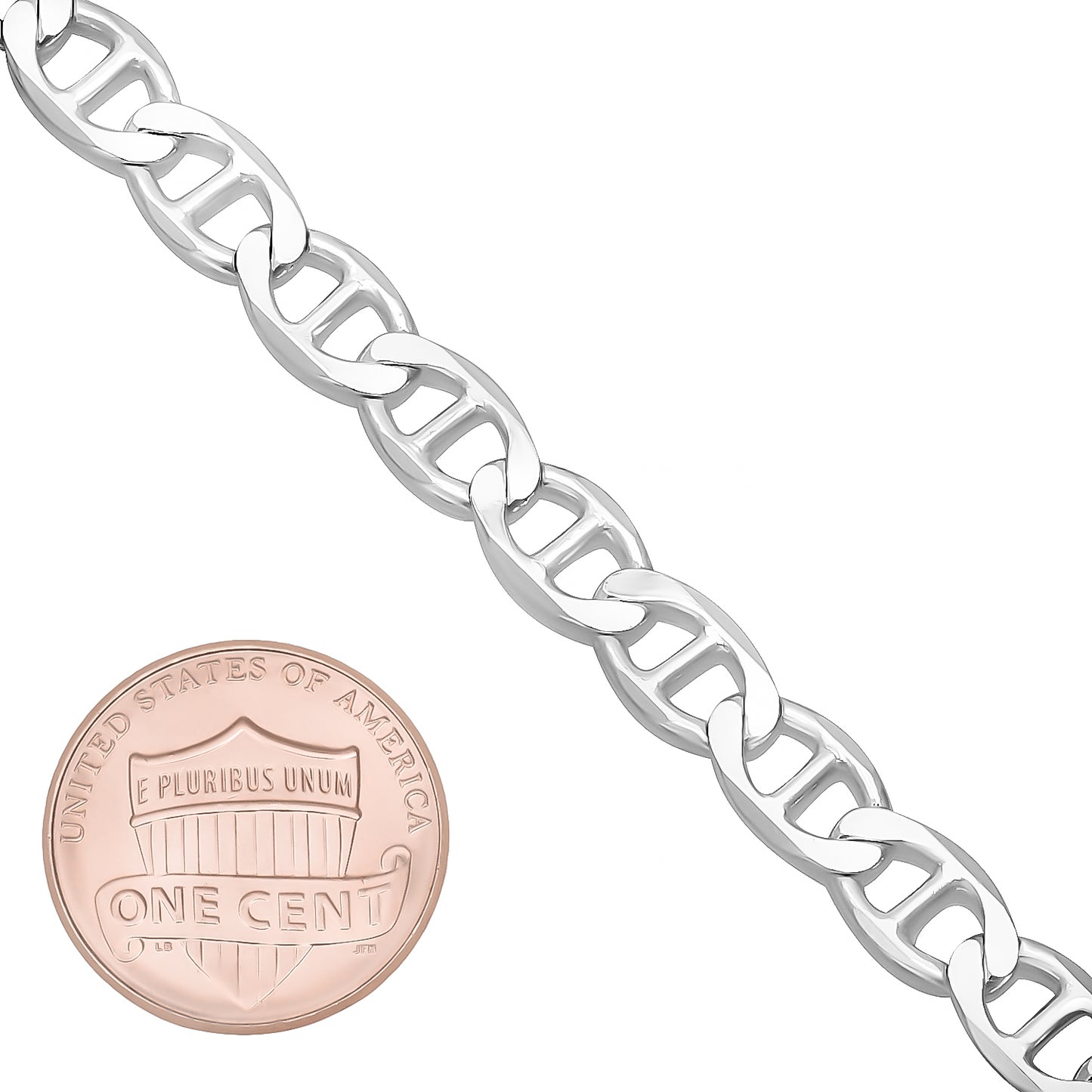 5.3mm Solid .925 Sterling Silver Flat Mariner Chain Necklace