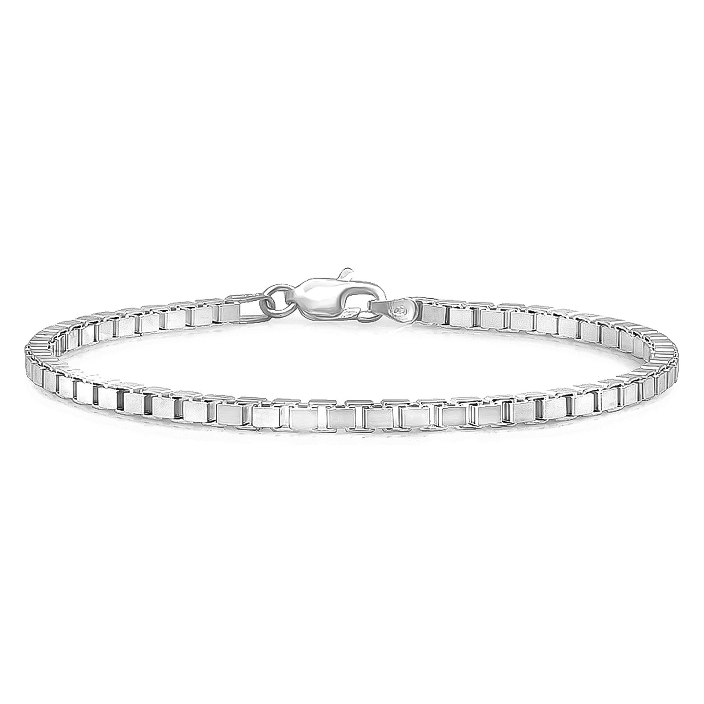 2mm-4mm Solid .925 Sterling Silver Square Box Chain Bracelet